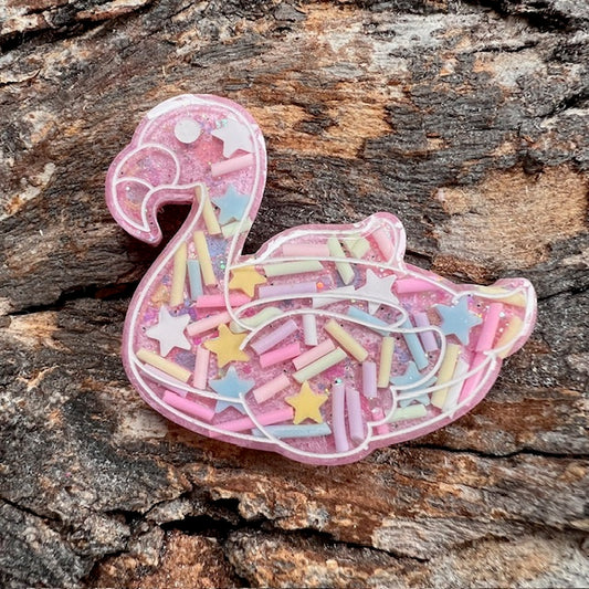Flamingo floatie tag