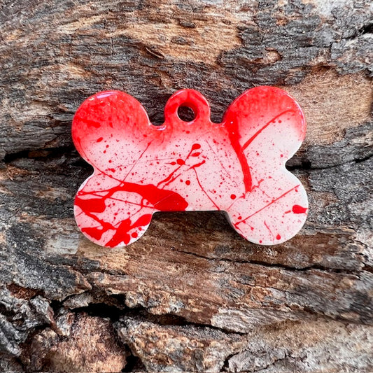 Blood splatter bone tag small
