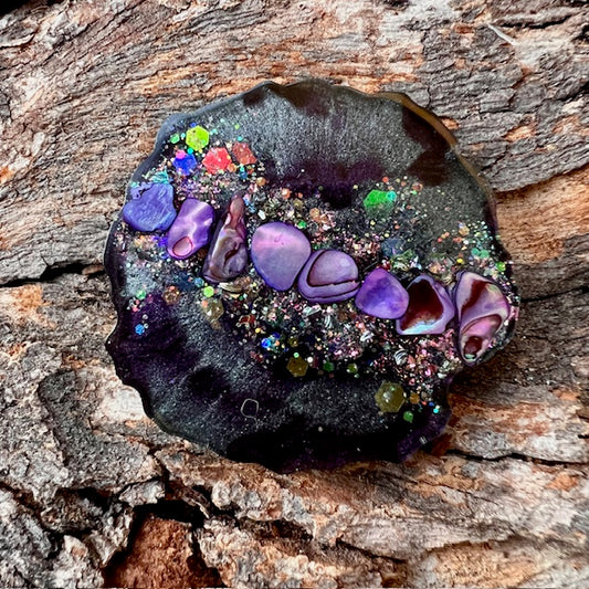 Curvy circle tag large - Galactic Opal